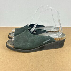 Mephisto Hanik Leather Wedge Sandals Womens US 7 / EU 37 Black Slip On Casual